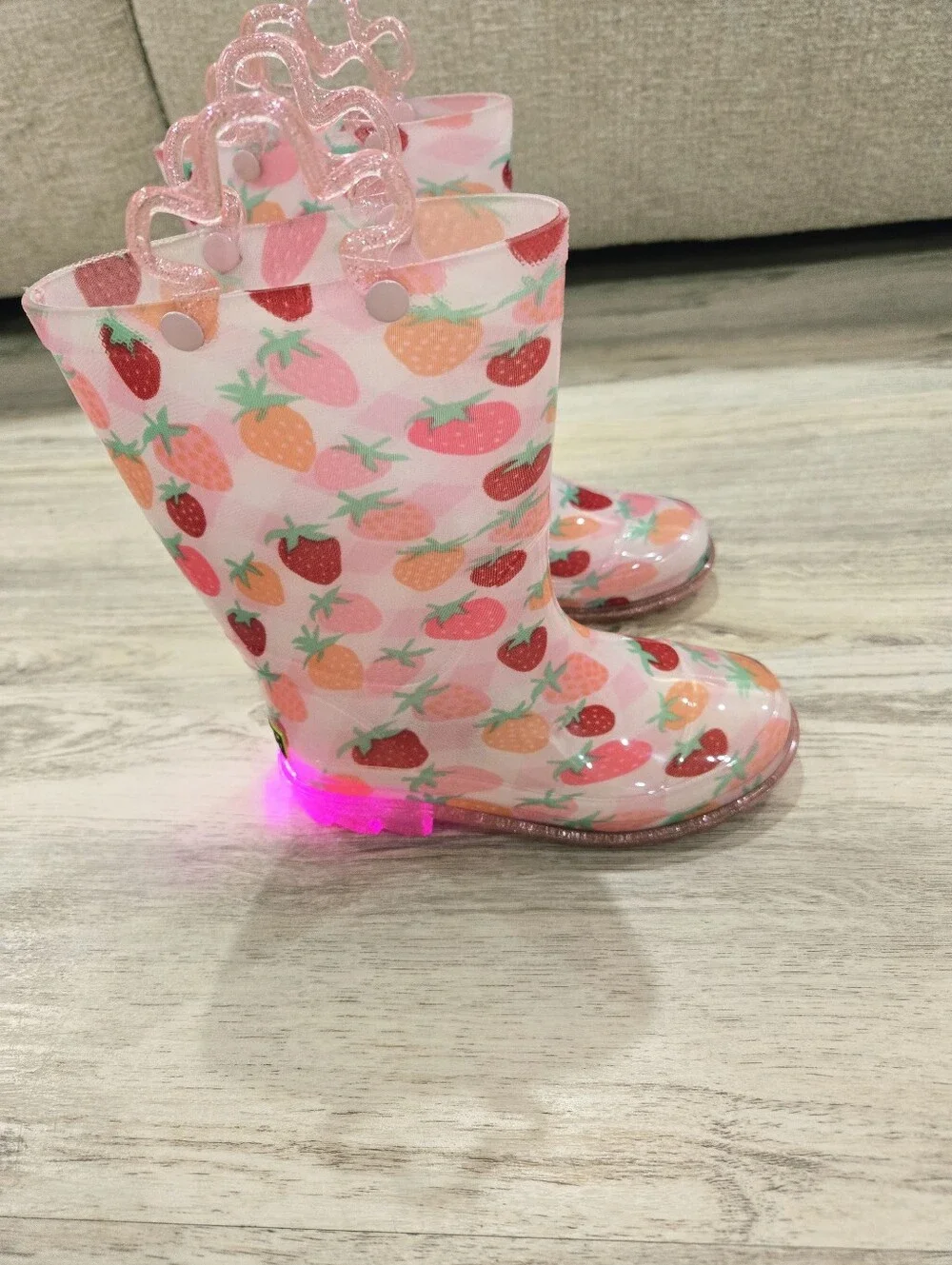 Western Chief Pink Strawberry Print Kids Rain Boots